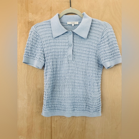 Frame Denim Sky Blue Textured Polo Tee - Picture 7 of 16